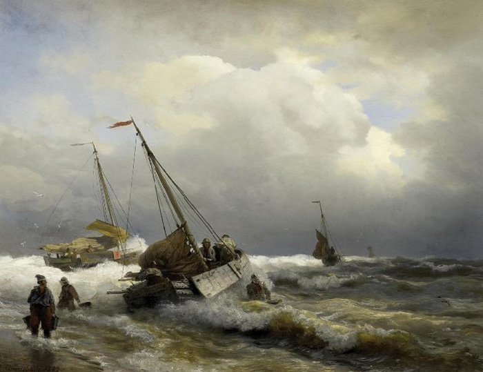 inshore fishermen in rough sea